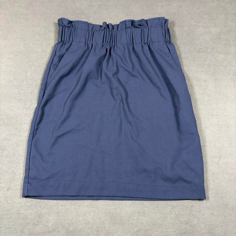 H&M Paperbag Waist Skirt Womens 4 Navy Blue Mini Elastic Waist Pockets